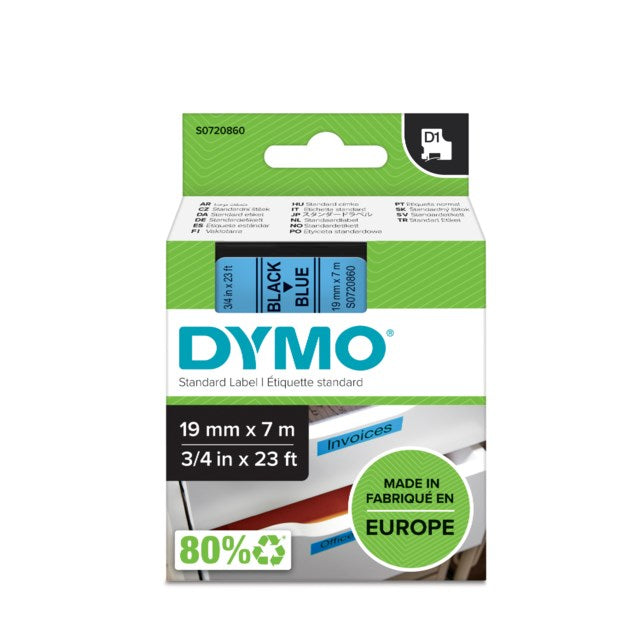Märkband Dymo D1 19mm svart/blå