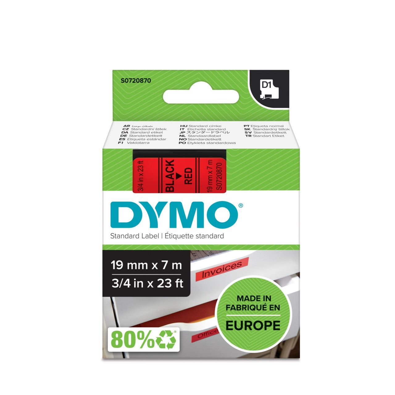 Märkäband Dymo D1 19mm svart/röd