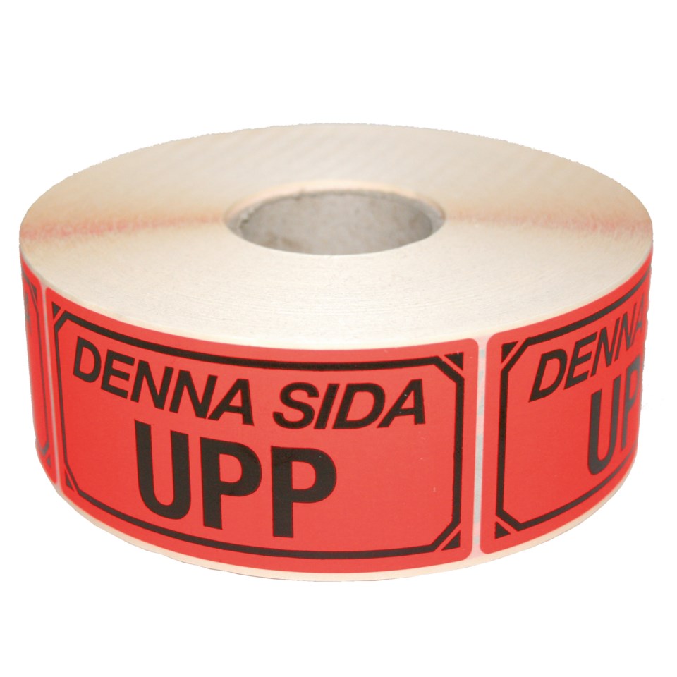 Varningsetikett Denna sida upp 1000st/rl