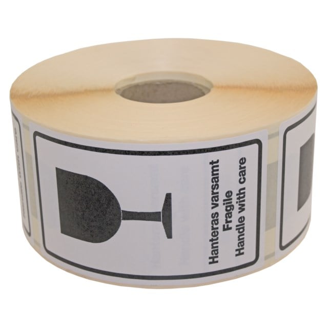 Transportetikett Hanteras varsamt