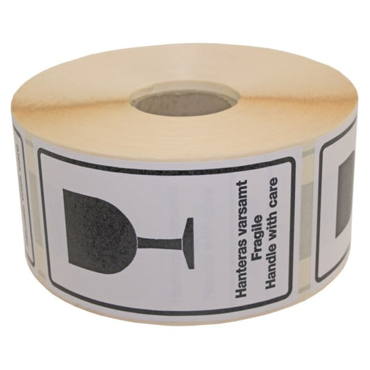 Transportetikett Hanteras varsamt